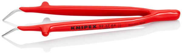 Das Bild zeigt eine rote Zange mit zwei gebogenen, spitzen Enden. Auf dem Griff steht ?KNIPEX?. Die Zange ist für präzise Greifarbeiten konzipiert.