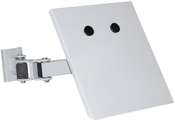 The image displays a simple, gray wall mount with a flat, rectangular plate. There are two round holes on the plate. The mount is swivelable and sturdy.