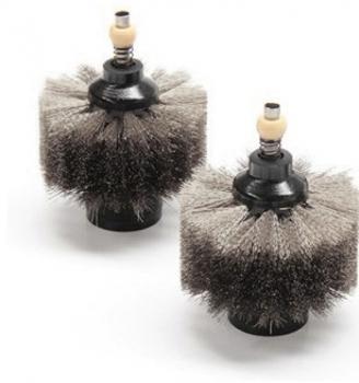 The image shows two round brush attachments. They have many fine, gray bristles that are tightly arranged. There are white mounts on top for attachment.