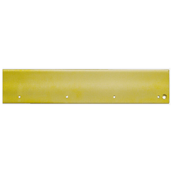 The image displays a long, rectangular metallic plate in yellow. It features three evenly spaced holes and has a smooth surface with a slight shine.