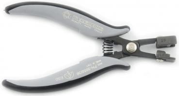 The image shows a gray pliers with ergonomic handles. The pliers have a spring that facilitates opening, and a sharp edge for cutting cables or wires.