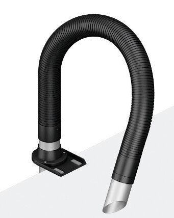 The image shows a flexible, black hose with a silver end. The hose is slightly curved and has a holder at the base, which is used for attachment.