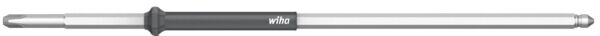 The image shows a long, slender screwdriver with a gray handle in the middle and a metallic tip. The handle has a slightly curved shape.