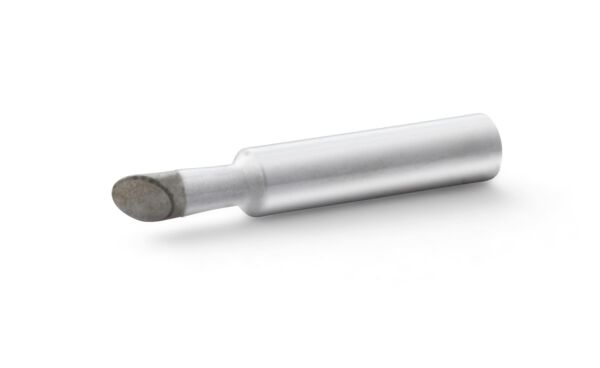 The image shows a cylindrical metal rod that is rounded at one end. The surface is smooth and shiny, while the other part is narrower, possibly for a specific use.