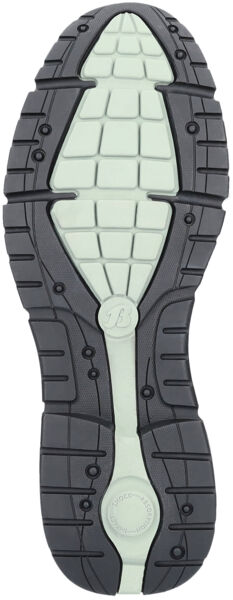 The image shows the sole of a sports shoe. It is predominantly black with a lighter, greenish area in the middle. The sole features a non-slip, textured pattern for better grip.