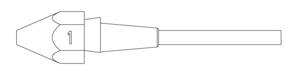 Das Bild zeigt die Draufsicht auf einen Bleistift mit einer spitzen Mine. Am oberen Ende ist eine Miene mit der Zahl ?1? markiert. Der Schaft des Bleistifts ist schmal und gerade.