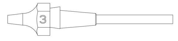 The image shows a long, narrow object with a wide, rounded end. On the side is the number "3". The body tapers towards the tip.