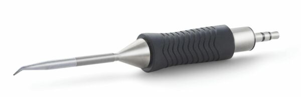 The image shows a tool with a long, pointed, metallic end and an ergonomic, rubberized handle. The handle has a textured surface for improved grip.