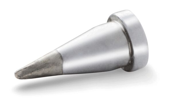 The image shows a silver, conically shaped metal nail with a flat head. The tip is slightly darkened, and the body has a smooth surface.