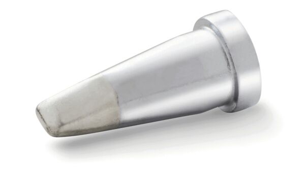 The image displays a conical, metallically shiny object with a rounded tip. The lower half is gray, providing a matte contrast to the smooth, silver upper part.