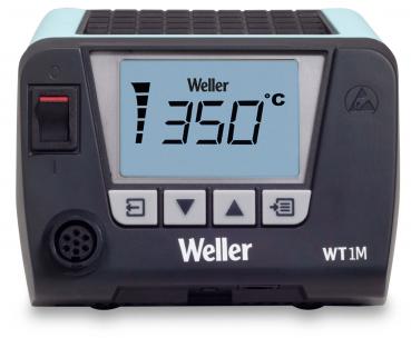 The image displays a black digital temperature control device with a blue display. It has buttons for temperature adjustment and currently shows 350 °C. The brand 