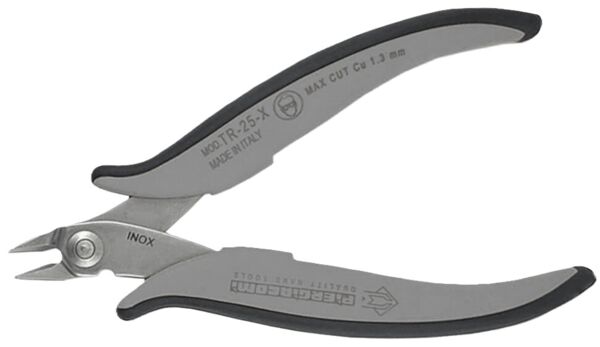 It is a pair of pliers with two curved edges and a narrow, sharp head. The handle is ergonomically designed and equipped with a non-slip surface.