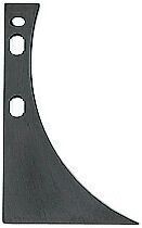 The image shows a black, curved metal part with a long, straight edge and two round holes. It looks like a special measuring or cutting device.