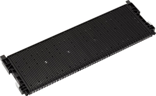 The image shows an elongated, flat product made of black material with ribbed surfaces. It has fixtures at the ends that are presumably for mounting.