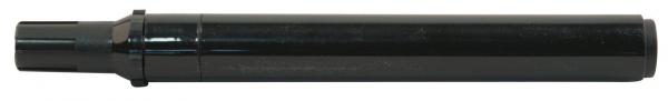 The picture shows a long, slim black marker. It has a round tip and a closed cap. The surface is smooth with few visible details.