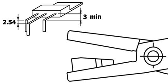 The image displays a technical design with two parts: Above, a plug with two pins, dimensions provided. Below, a pair of pliers with an open handle to hold the plug.