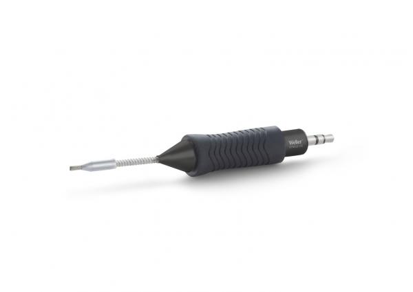 The image shows a black tool with a non-slip surface and a pointed end. A thin, flexible metal head protrudes from the side, suitable for precise tasks.