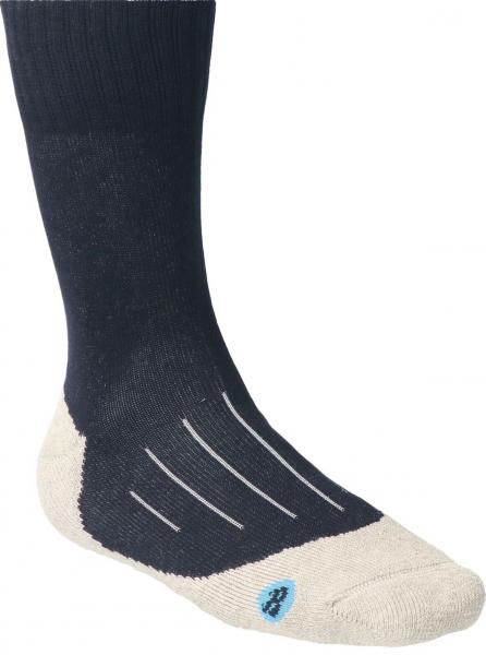 The image shows a sock with a dark, black upper part and a lighter, beige sole. Several vertical lines are visible on the sole.