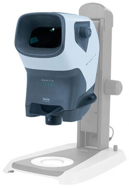 The image shows a modern device for eye examinations. It has a large, open screen at the front, a stable base, and various controls on the side.