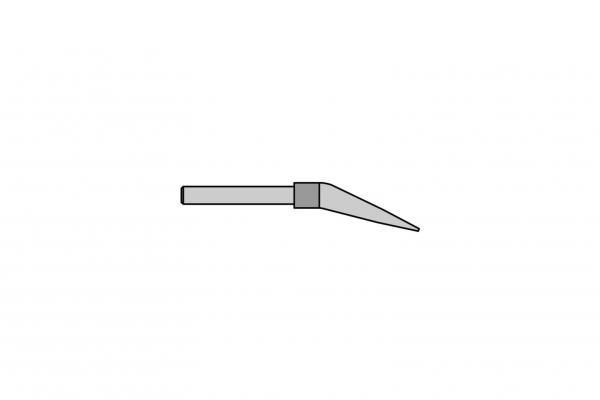 The image shows a simple, long, narrow object with a pointed, angled edge at one end. The other part is straight and wider. It appears to be a basic tool or part of a tool.