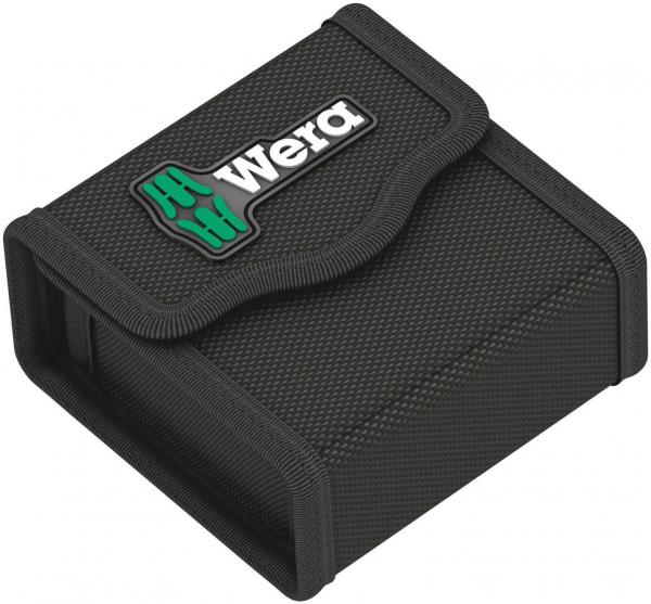 The image shows a black, square bag with a textured fabric. On the front, there is the Wera logo in green and white. The edge of the bag is outlined in black.