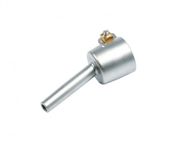 The image shows a silver metal piece that looks like an exhaust or a pipe with a small ball and screw on top. It has a cylindrical shape and a long, narrow outlet.