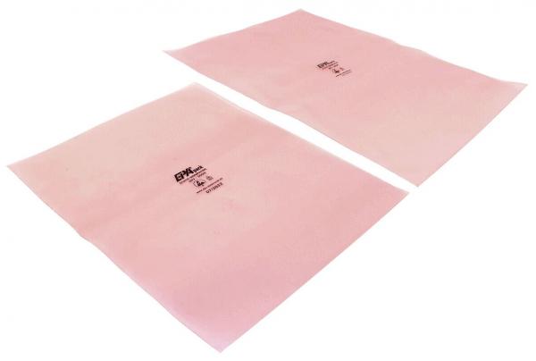 The image displays two identically sized, rectangular sheets in a soft pink hue. They are stacked on top of each other, with a black print description in the center. The surface is smooth and slightly flexible.