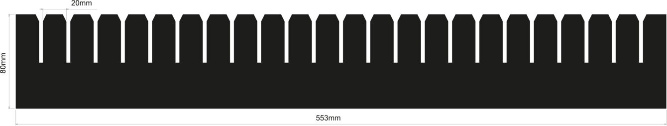 The image displays a black surface with uniform, rounded indentations at regular intervals. These indentations are arranged as markings.