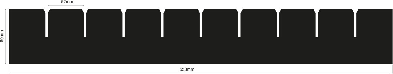 The image shows a long, black surface with several uniform notches that are visible in the upper area. The notches are evenly distributed.