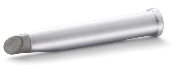 The image shows a long, slender metal cylinder with a rounded, flat tip. The surface is smooth and shiny, and the end has a wider diameter.