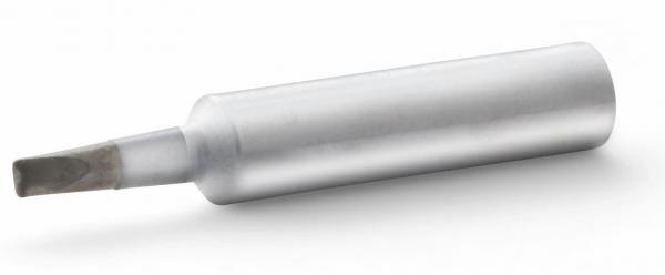 The image depicts a silver marker with a wide, flat tip. The body is cylindrical and shiny, while the tip is gray and rounded.