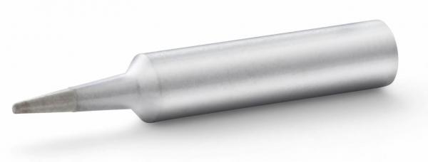 The image shows a silver, cylindrical object with a sharp, conical tip. It has a smooth, metallic surface and is lying horizontally on a flat surface.