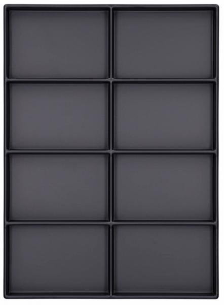 The image displays a rectangular tray with nine equally-sized compartments, arranged both vertically and horizontally. The compartments are uniformly black and feature no additional decorations.