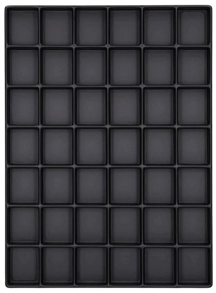 The image shows a rectangle with 8 rows and 6 columns, filled with square indentations. All indentations are the same size and dark black.