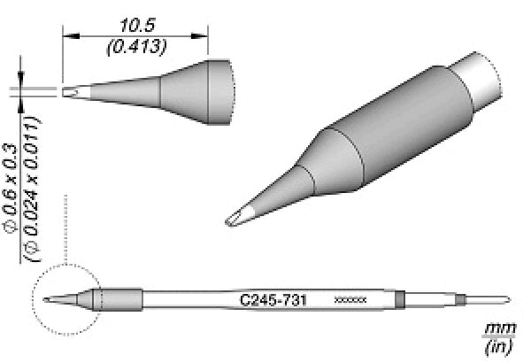 The image displays a technical drawing of a pen. It features a pointed tip, a slim body, and a cap. Dimensions are provided in millimeters.