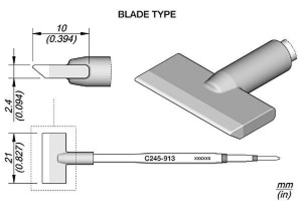 The image displays a technical drawing of a tool sheet with dimensions. It shows a flat blade with a handle attached on one side.