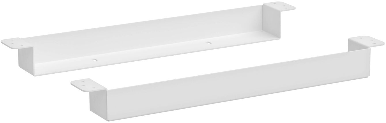 The image shows two rectangular, white storage elements. They are elongated and have small notches at the ends that allow for attachment.