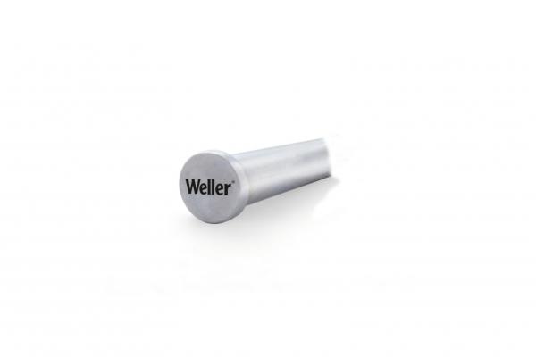 The image displays a silver, cylindrical object with a flat, round top. On the top, the word "Weller" is written in black font. The background is white.