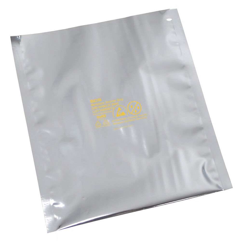 A silver, smooth foil pouch with golden lettering in the center. The pouch has a hole in one corner for hanging or attaching.