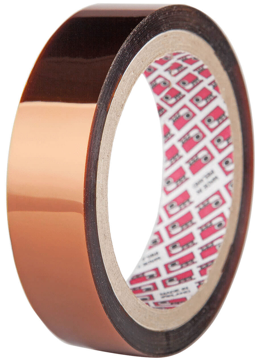 The image displays a roll of shiny, copper-colored tape with an inner white paper layer that features colorful patterns. The roll is round and has a pronounced diameter.