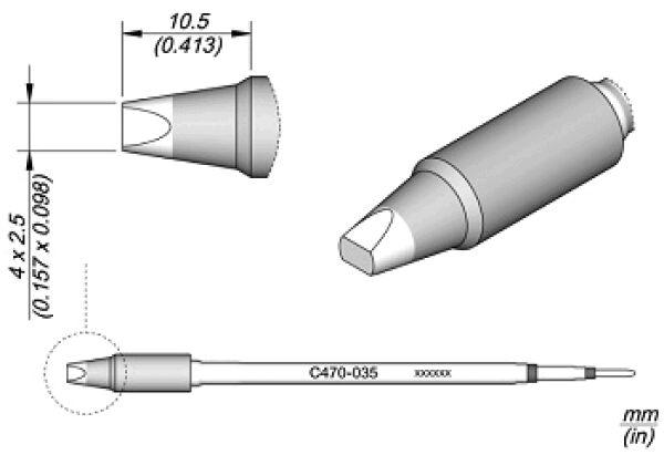 The image displays technical drawings of a pen. Various views are presented: front view, side view, and a detailed view of the tip. Dimensions are provided.