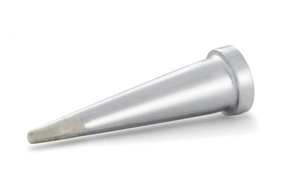 The image shows a conical, silver-colored metal object. It has a wide, flat base and tapers to a point at the top. The surface is smooth and shiny.