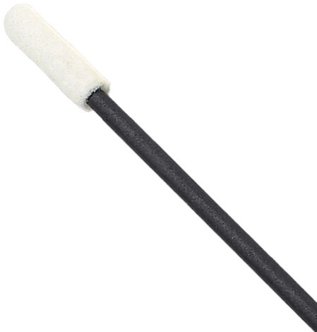 The image shows a long, black rod with a white, round tip. The tip has a soft, slightly padded surface.