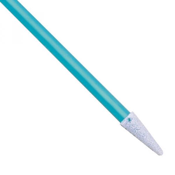 The image shows a long, blue, slender pen with a sharp, white tip. The pen has a smooth surface and the head is slightly rounded.