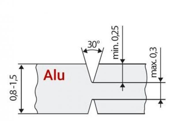 The image displays a technical diagram with a cross-sectional view of an aluminum profile. It includes dimensions and angles, with a text in red indicating "Alu".