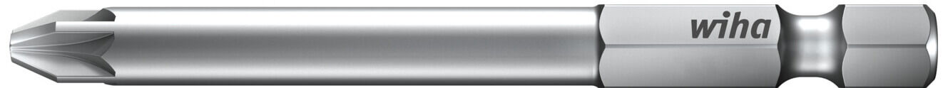 The image displays a silver screwdriver bit with a special head. On the side, "wiha" is marked as the trademark. The bit has a straight, smooth shape with a slightly tapered tip.