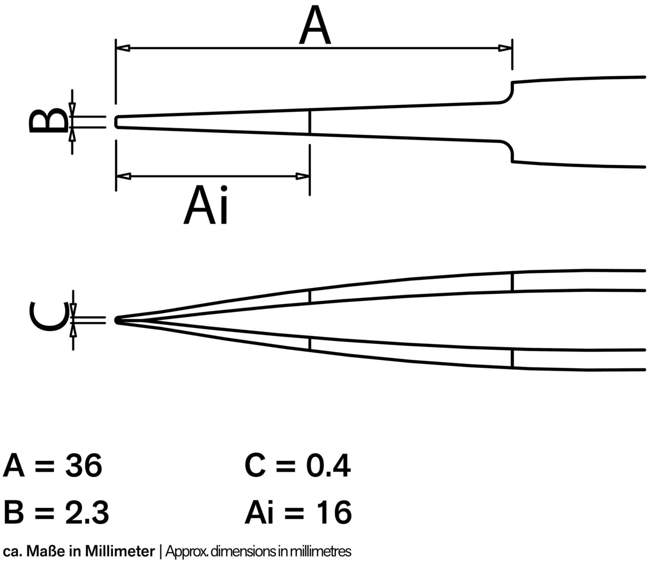 The image displays technical drawings with dimensions in millimeters, depicting various parts and dimensions. There are measurements for A, B, C, and Ai.