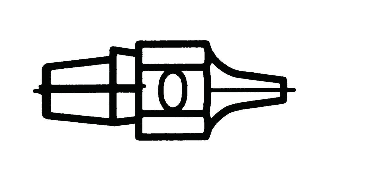 The image shows a schematic representation of an object with a pointed front, a central oval area, and two wider parts on the side, which are symmetrically arranged.