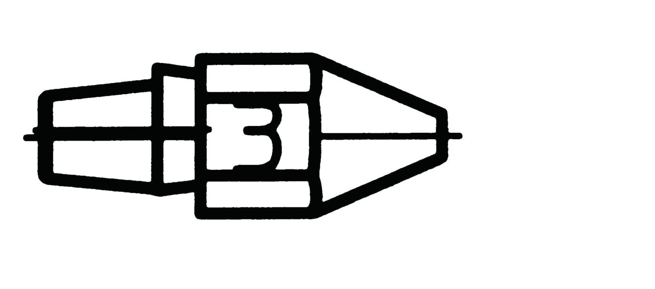 Das Bild zeigt eine schematische Darstellung eines Stiftes, der auf einer seitlichen Ansicht basiert. Er hat eine spitze und eine dickere Kappe, innen ist eine Zahl ?3? zu sehen.