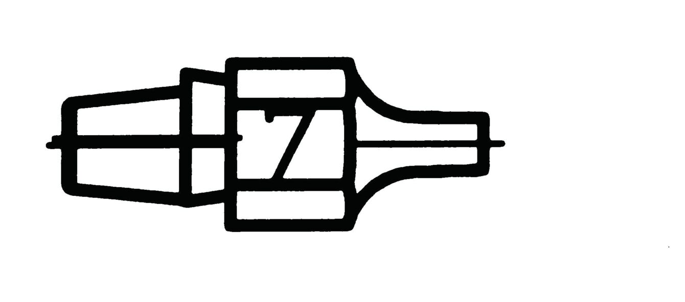 The image displays a black outline drawing of an oblong object with a number "7" in the center. It has two different diameters, a wider and a narrower tip.